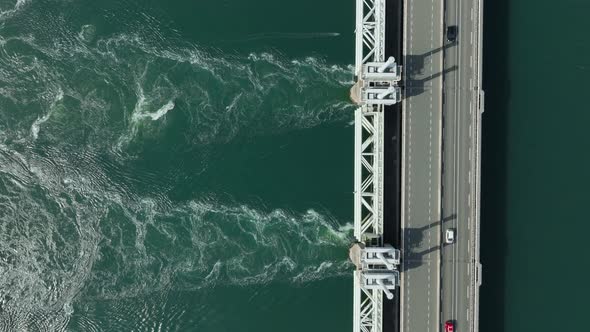 Bird's Eye View of a Storm Surge Barrier Bridge in the Netherlands alt