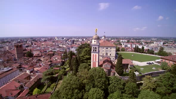 Aerial View Italy city, sunny weather and blue sky