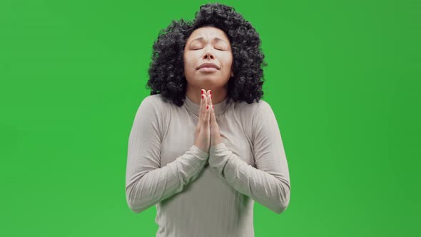 Green Screen Young African Female Hope for Good Luck