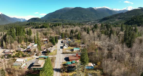 Flying Overhead View Of Glacier Washington Town In Whatcom County Highway 542 alt