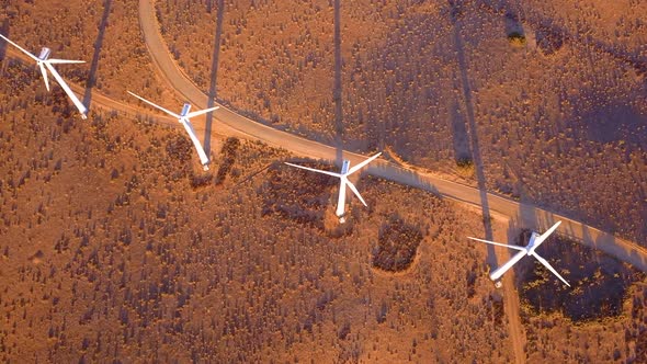 Wind Turbines Aerial View in Mojave Desert alt