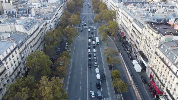 A Drone View of a Wide Avenue in the Center of Paris