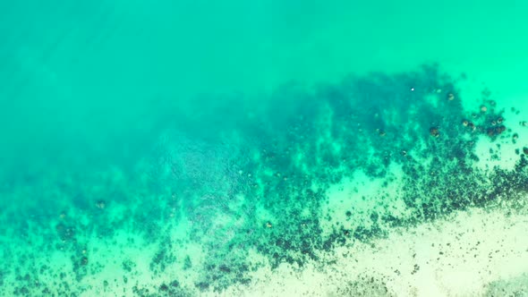 Beautiful birds eye abstract shot of a paradise sunny white sand beach and blue water background in  alt