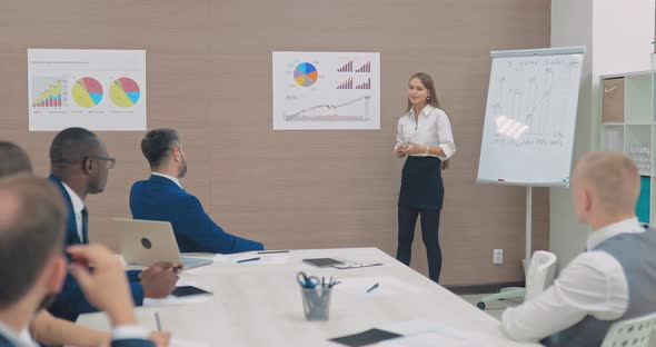 Colleagues Listen to a Report of a Young Girl Presentation of a Business Strategy alt