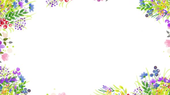 Floral Frame in Water Color Style with Transparency