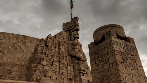 Closeup push in motion blur time lapse of the front of the monument to the homeland on the Paseo de alt