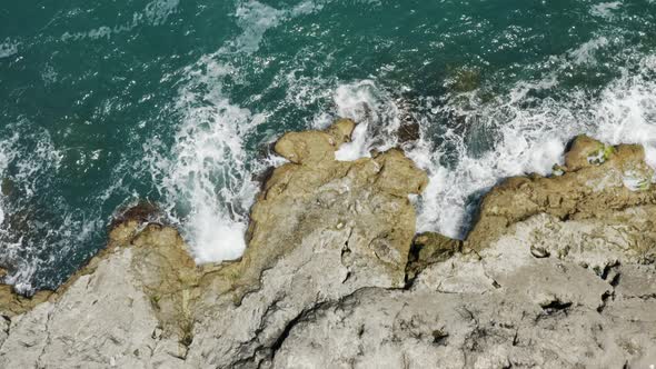 Clean Sea Waves And Rocks Aerial View 9