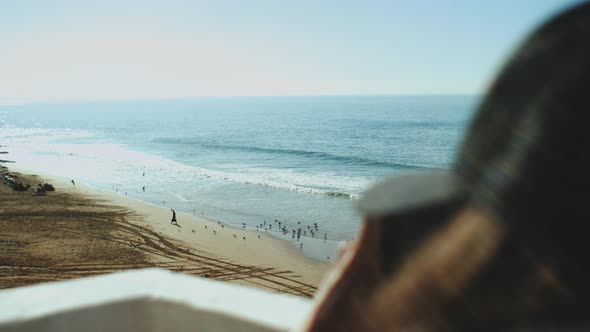 Closeup Man View From Back Take Shot How Fisherman Feeds the Flock of Gulls with the Rest of the alt