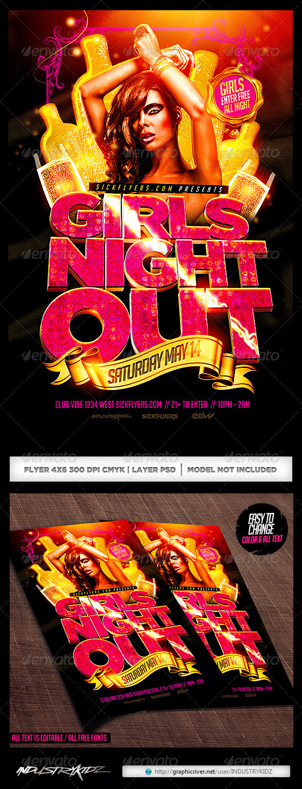 Girls Night Out Flyer Template PSD - Clubs & Parties Events