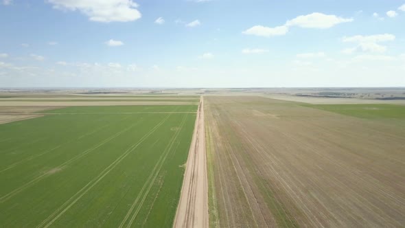 Aerial view of farmlands on Eastern Plains in the Spring. alt