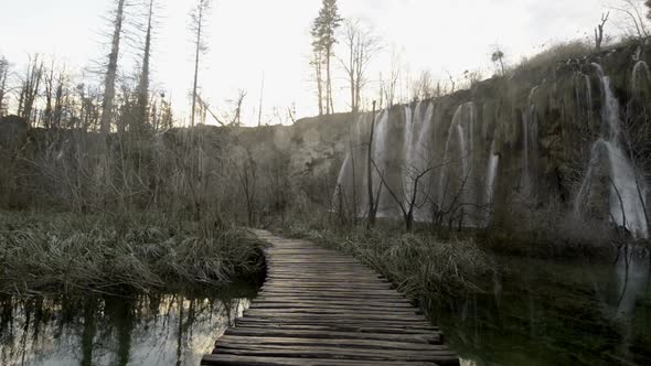 Point of View Pov Walk on Boardwalk Throughout Unesco Word Heritage Plitvice Lakes National Park