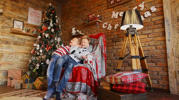 Children Play and Have Fun in Anticipation of Christmas Holidays 