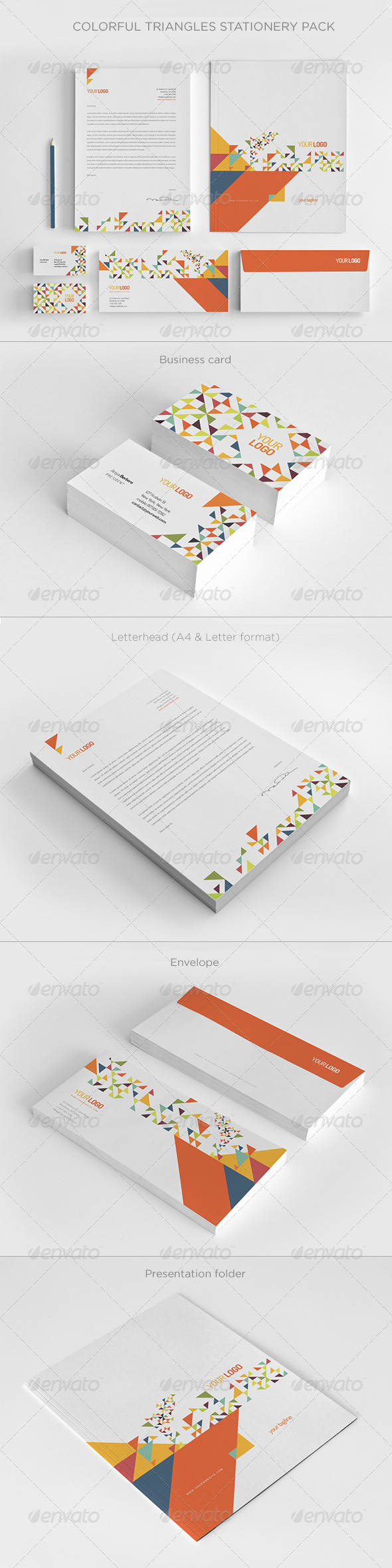 Colorful Triangles Stationery Pack - Stationery Print Templates