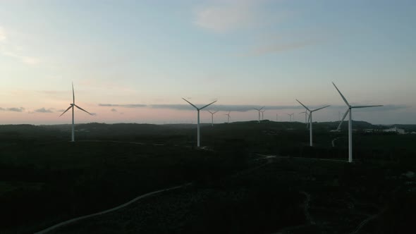 Wind Turbines With Peaceful Scenery Of Nature During Sunset In Serra de Aire e Candeeiros, Leiria