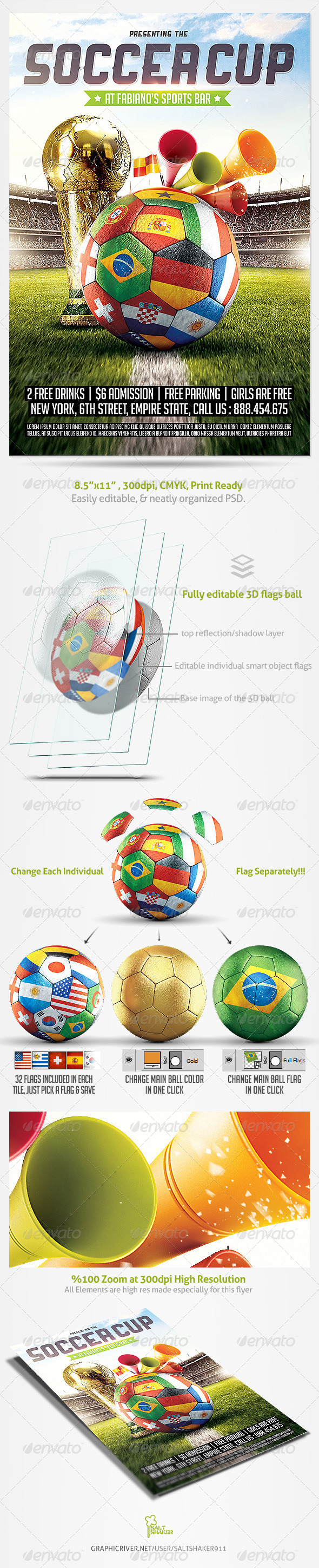 Brazil Soccer Cup 2014 Football flyer - Sports Events