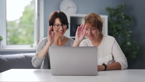 Women Using Laptop for Conversation