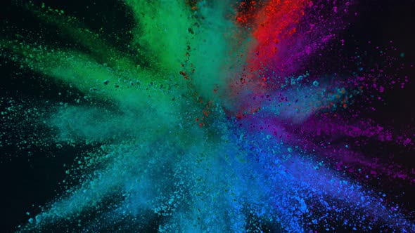 Super Slow Motion Shot of Color Powder Explosion Isolated on Black Background at 1000Fps alt
