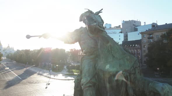Kyiv, Ukraine: Monument To Bogdan Khmelnitsky in the Morning at Dawn. Aerial View. alt