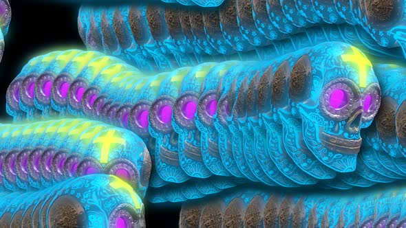 Glowing neon blue skulls with echo effect alt