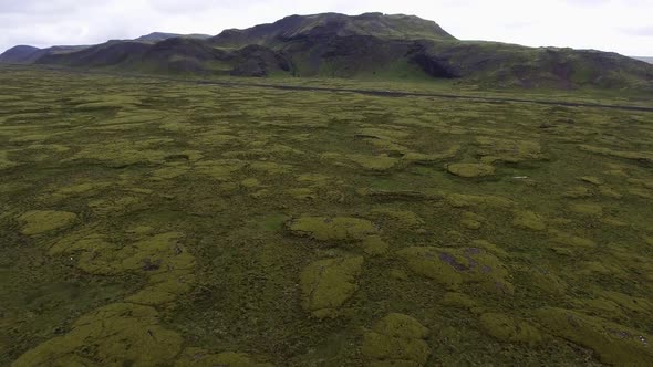 Aerial View of Mossy Lava Field in Iceland alt