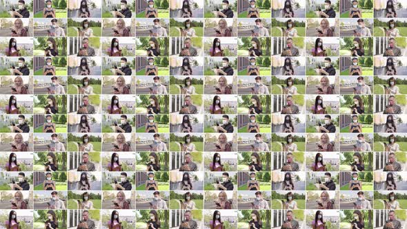 Compilation  Group of Multicultural People with Face Mask Works on Smartphones alt