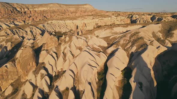 Cappadocia Aerial Drone View to Sunset Red and Rose Valley Rocks alt