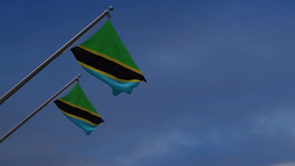 Tanzania Flags In The Blue Sky - 2K