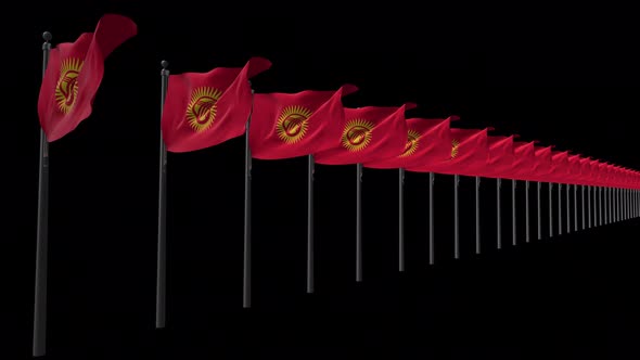 Row Of Kyrgyzstan Flags With Alpha 4K alt