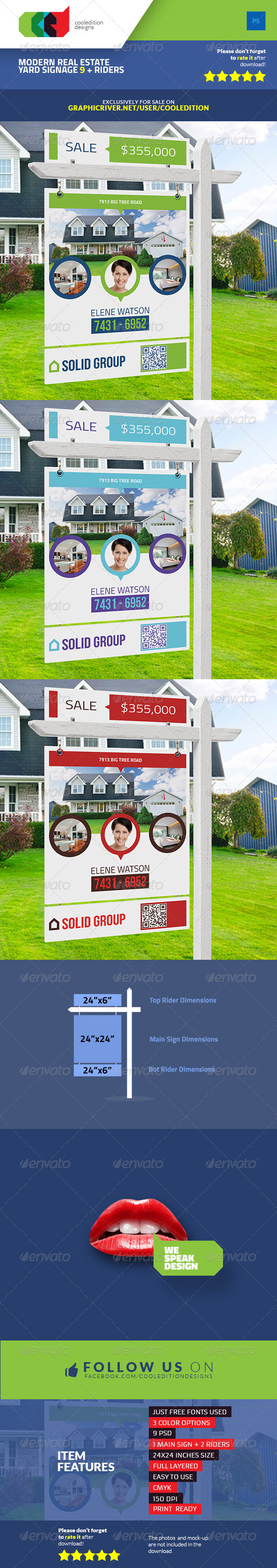 Printable Modern Real Estate Yard Signage Template 9 + Riders - Signage Print Templates