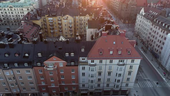 Stockholm City Buildings at Sunrise Aerial View