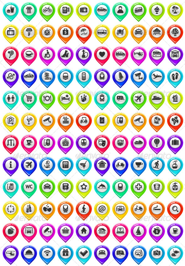 120 Markers with Icons for Maps - Miscellaneous Icons