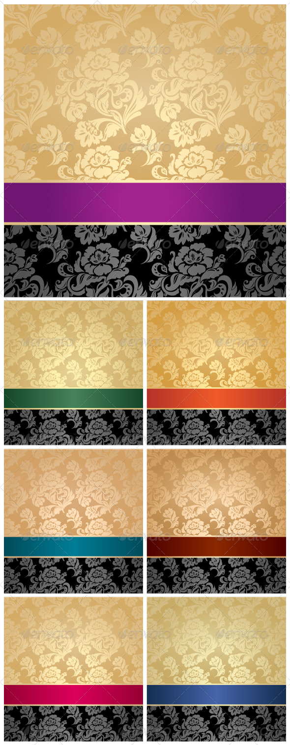 Floral Decorative Background with Colored Ribbons - Backgrounds Decorative