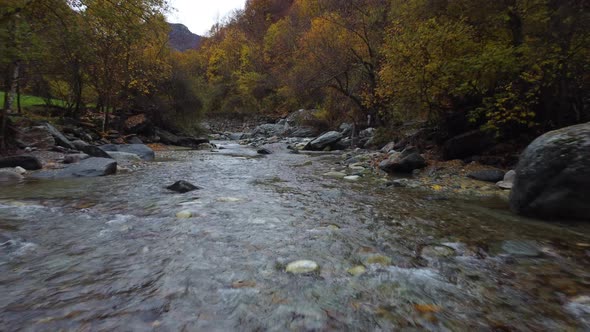 Autumn river in mountain forest alt
