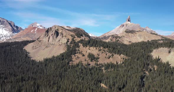 Lizard Head National Wilderness and peak in Colorado. Drone videoing up. alt