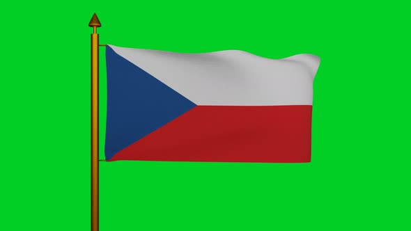 National flag of Czech Republic waving with flagpole on chroma key, flag of Czechia alt