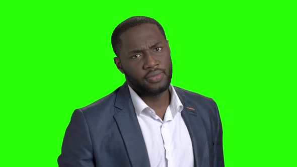 Man Showing Different Gestures on Green Screen. alt