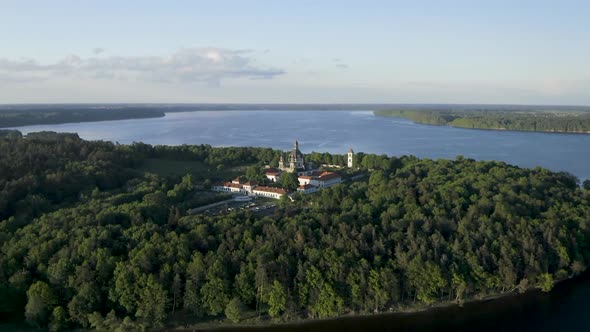 Aerial View Of Pazaislis Monastery and Church near Kaunas Artificial Lake