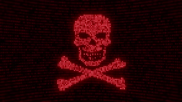 Skull shape with noise and glitching. Internet piracy and online security  alt