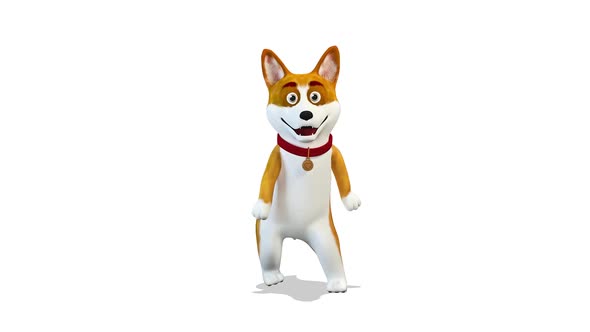 Dog Corgi Character Dancing A Modern Dance on White Background alt
