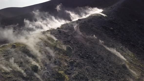 Aerial View on Hot Volcanic Gas Exiting Through Fumaroles on Vulcano Island alt