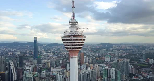 Aerial Footage of Menara at the Sunset, Drone Goes Around the Tower, Kuala Lumpur, Malaysia