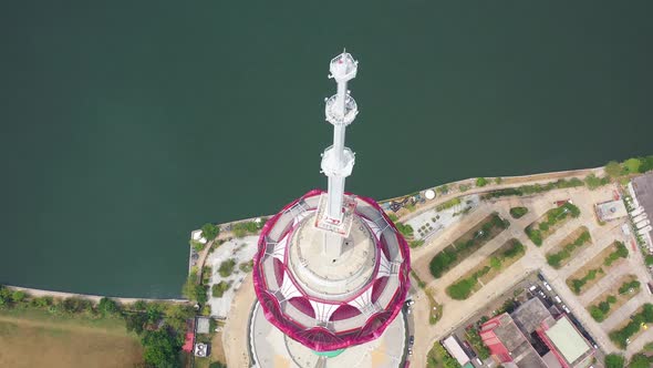 Aerial view of Lotus Tower in Colombo downtown, Sri Lanka. alt