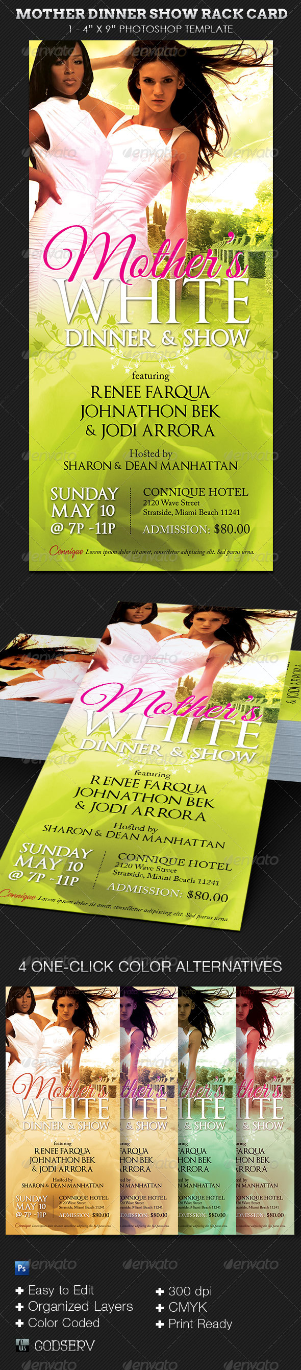 Mothers Day Dinner Show Rack Card Template - Events Flyers