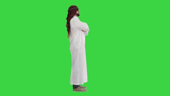 Sheikh in Sunglasses Sending a Kiss on a Green Screen, Chroma Key. alt