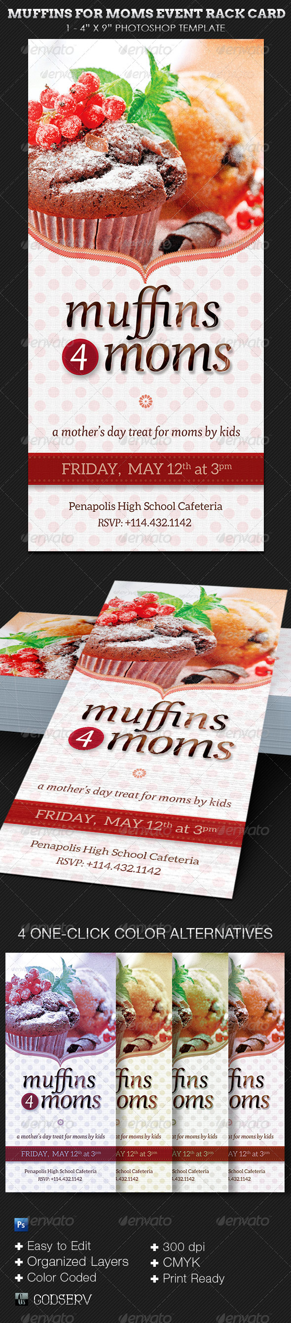 Muffins for Moms Event Rack Card Template - Events Flyers