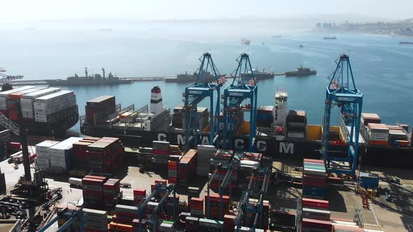 Seaport containers cranes ship (Valparaiso, Chile, Pacific ocean)