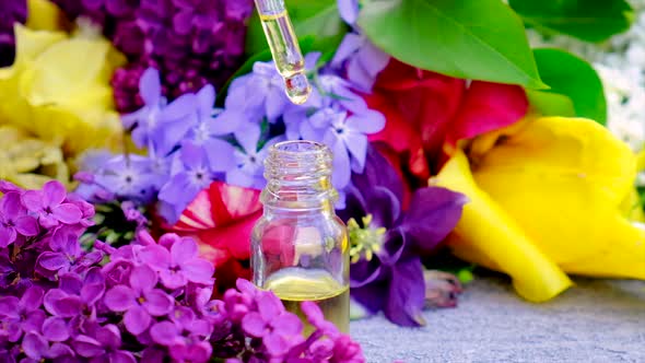 Essential Oil and Flower Extract in a Small Bottle