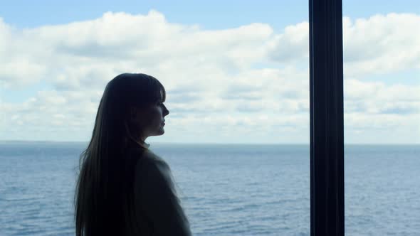 Leader Woman Silhouette Thinking Sea Panorama Window alt