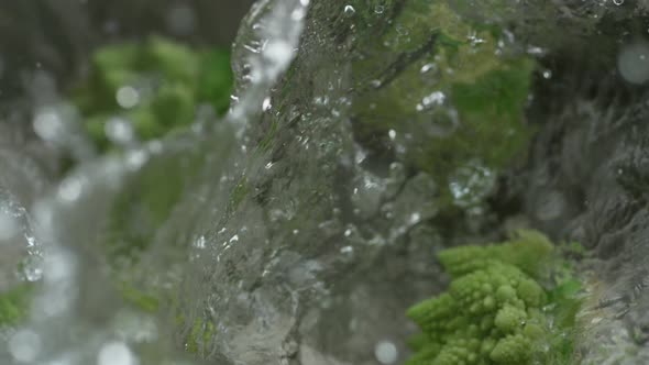 Throwing romanesco broccoli into boiling water. Slow Motion. alt