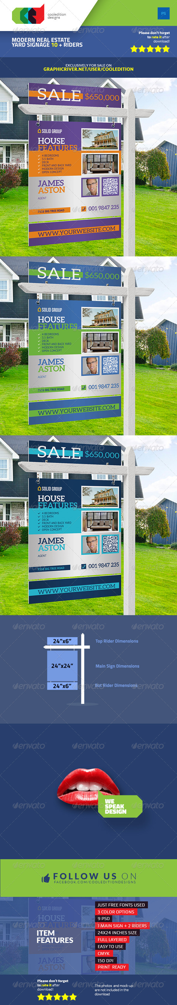 Printable Modern Real Estate Yard Signage Template 10 + Riders - Signage Print Templates